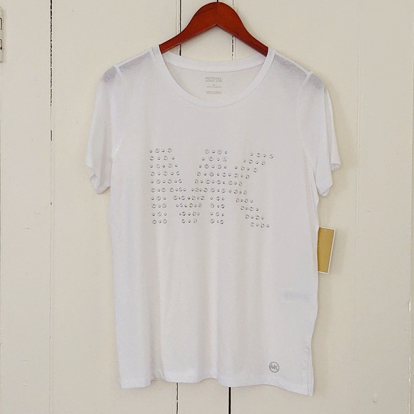 Michael Kors Tops - NWT! Michael Kors Silver Stud MK Logo Short Sleeve